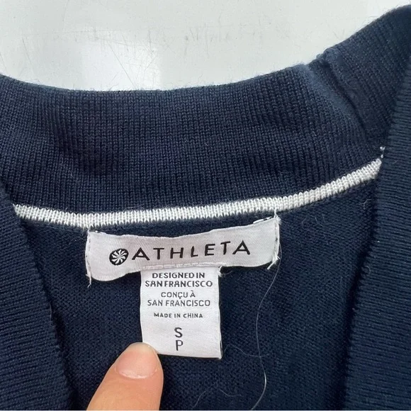 athleta women’s petite navy blue white cardigan SP L65-15 - Picture 6 of 6